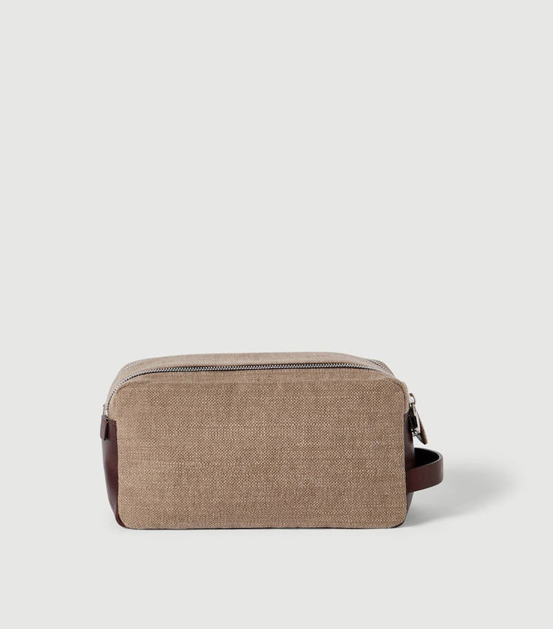 Brunello Cucinelli cotton-linen wash bag with leather trims (British brand)