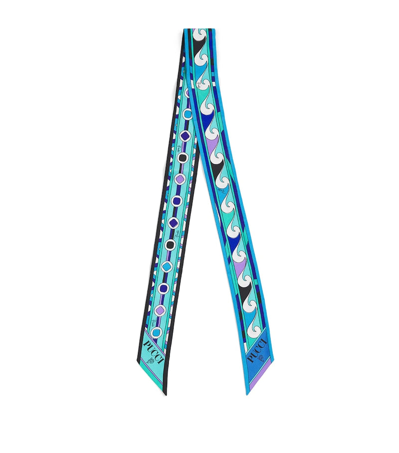 PUCCI silk twill printed scarf in blue and purple, UK version