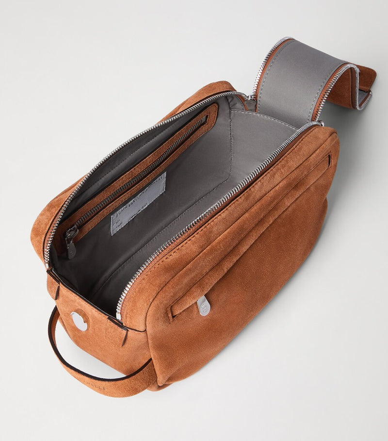 Brunello Cucinelli suede travel wash bag with zip closure - British product