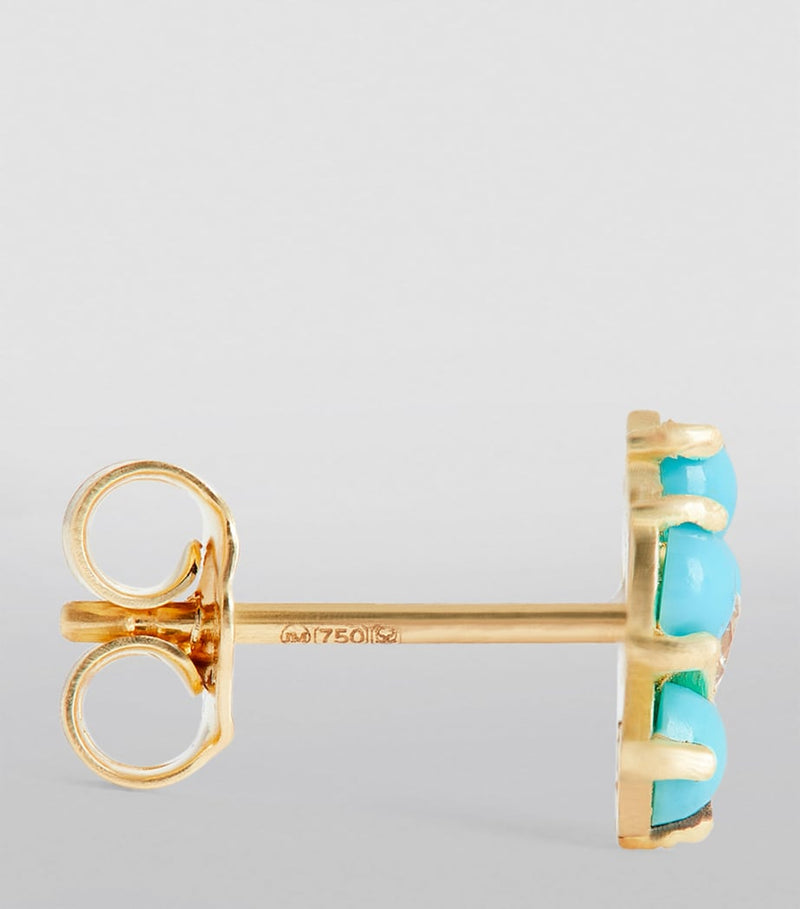 Jennifer Meyer flower stud earrings yellow gold diamond turquoise 5mm - British product