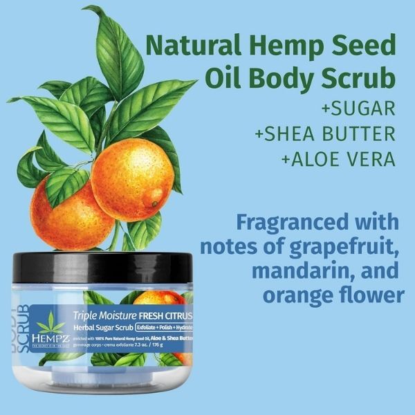 Hempz Triple Moisture Grapefruit & Peach Body Scrub 176g, imported from the UK