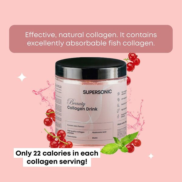 SUPERSONIC currant-mint collagen drink powder 185g, UK version