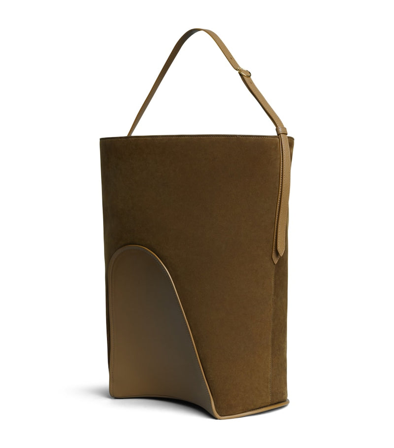 Alaïa large suede-leather hip bucket bag (British brand)