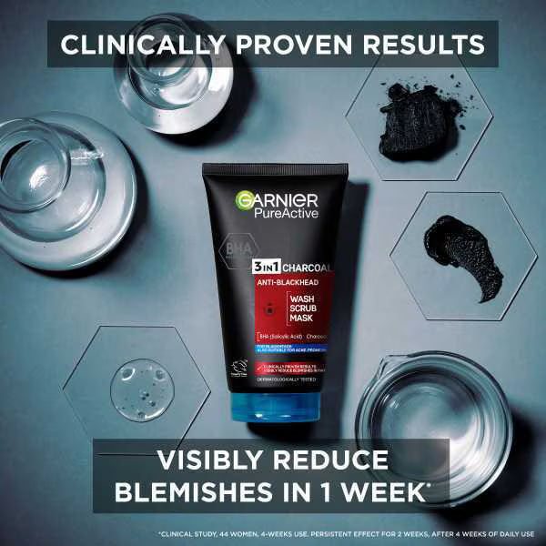 Garnier Pure Active charcoal 3in1 wash 150ml, UK version