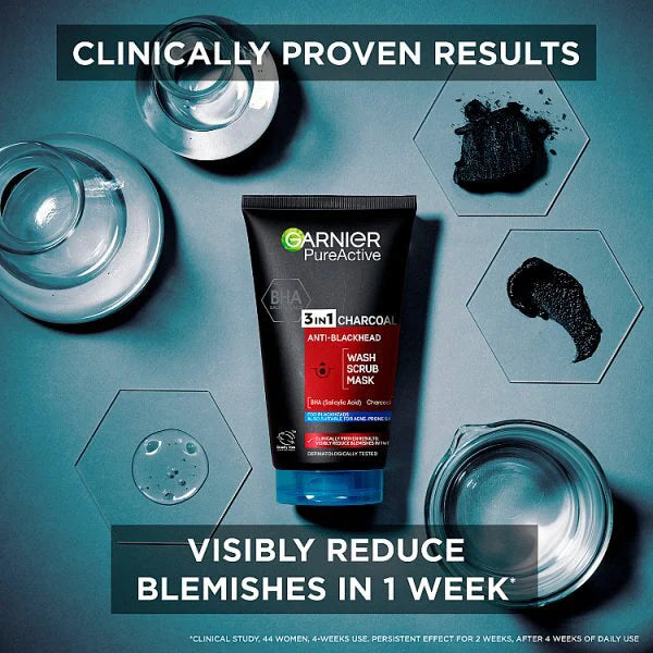 Garnier Pure Active charcoal 3in1 wash 150ml, UK version