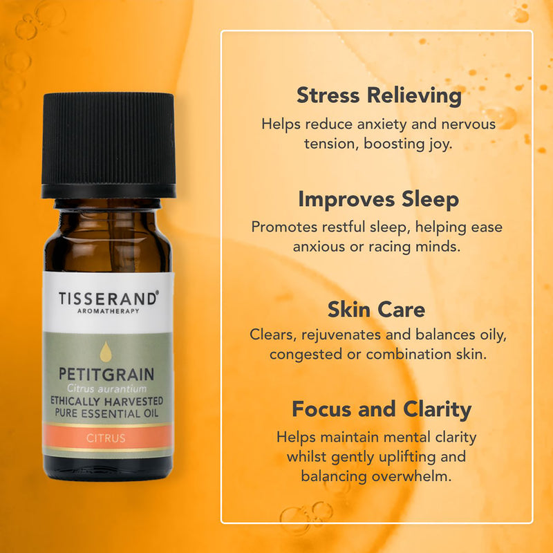 Tisserand Petitgrain Pure Essential Oil 9ml, imported from the UK