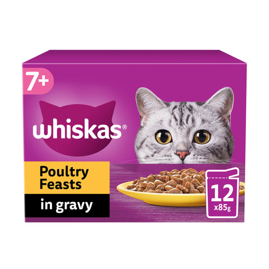 Whiskas 7+ Poultry Feasts Senior Wet Cat Food Pouches in Gravy 12x85g