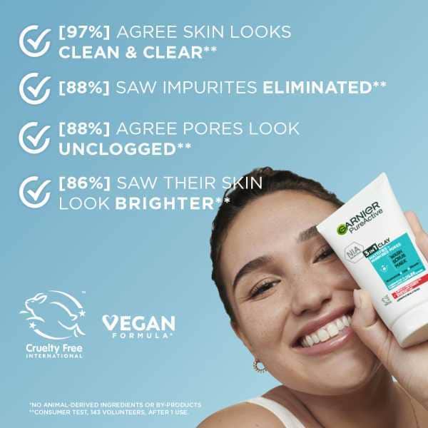 Garnier Pure Active 3in1 Clay Mask Scrub Wash 150ml, imported from the UK