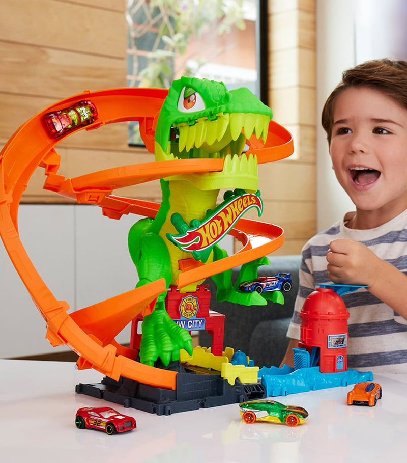 Hot Wheels T-Rex Blaze Battle playset, imported from the UK