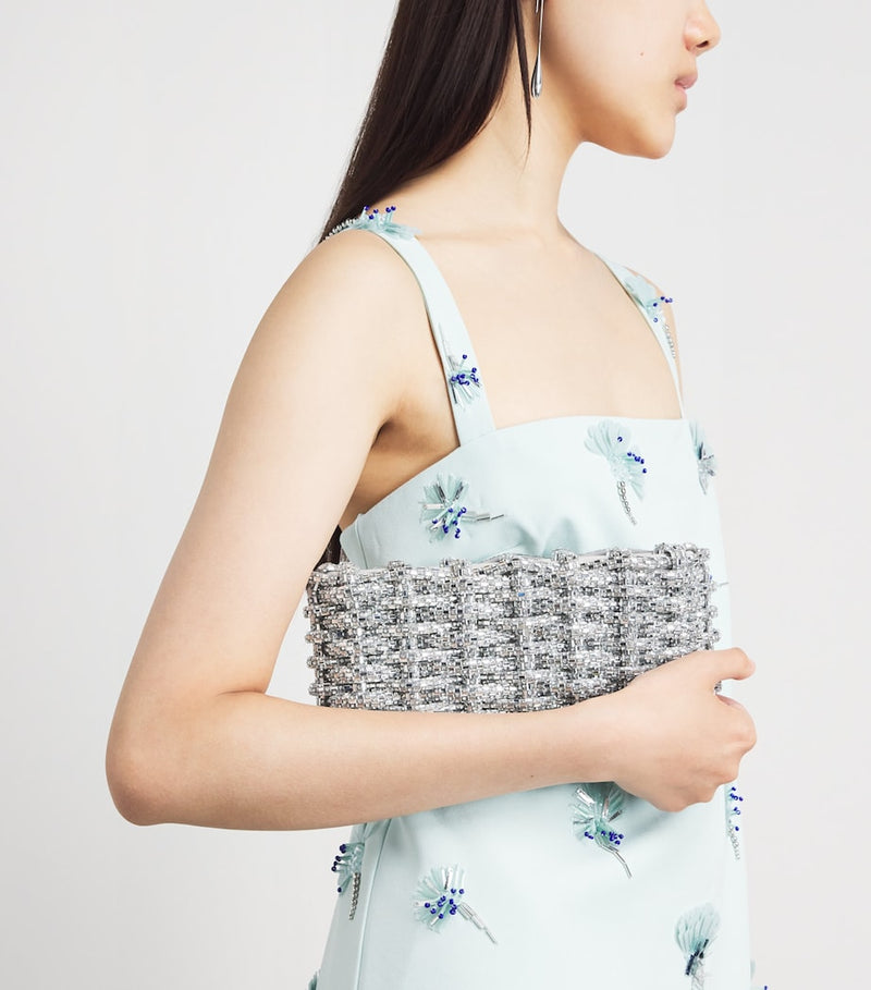Simkhai woven beaded clutch bag, UK version