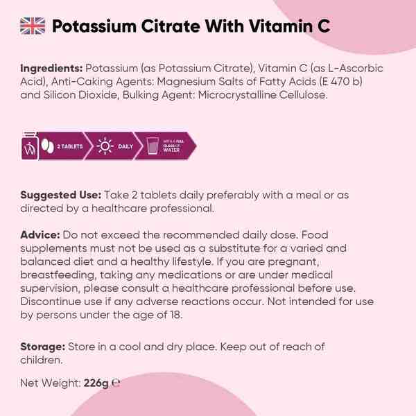 WeightWorld Potassium Supplement 1460mg vegan tablets 180 count (British brand)