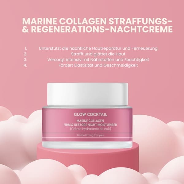 Glow Cocktail Marine Collagen Restore Night Moisturiser 50ml, imported from the UK