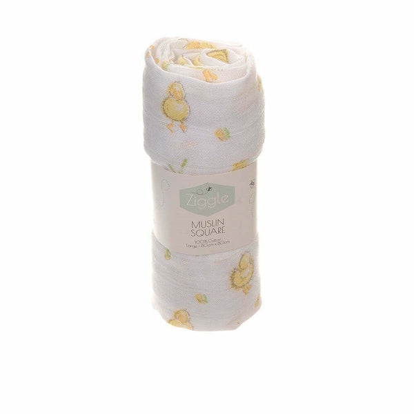 Ziggle Cotton Muslin Square Yellow Duck Print 80x80cm (British brand)