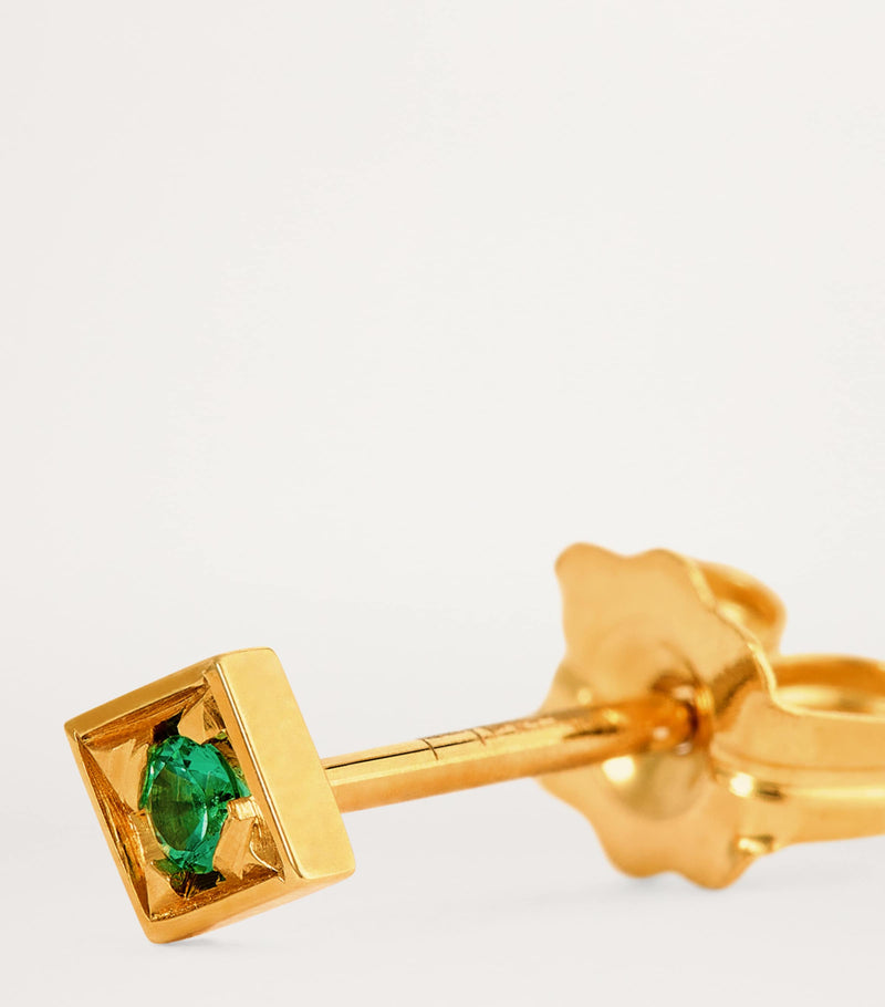 Azlee Lone Burst stud earring yellow gold emerald, imported from the UK