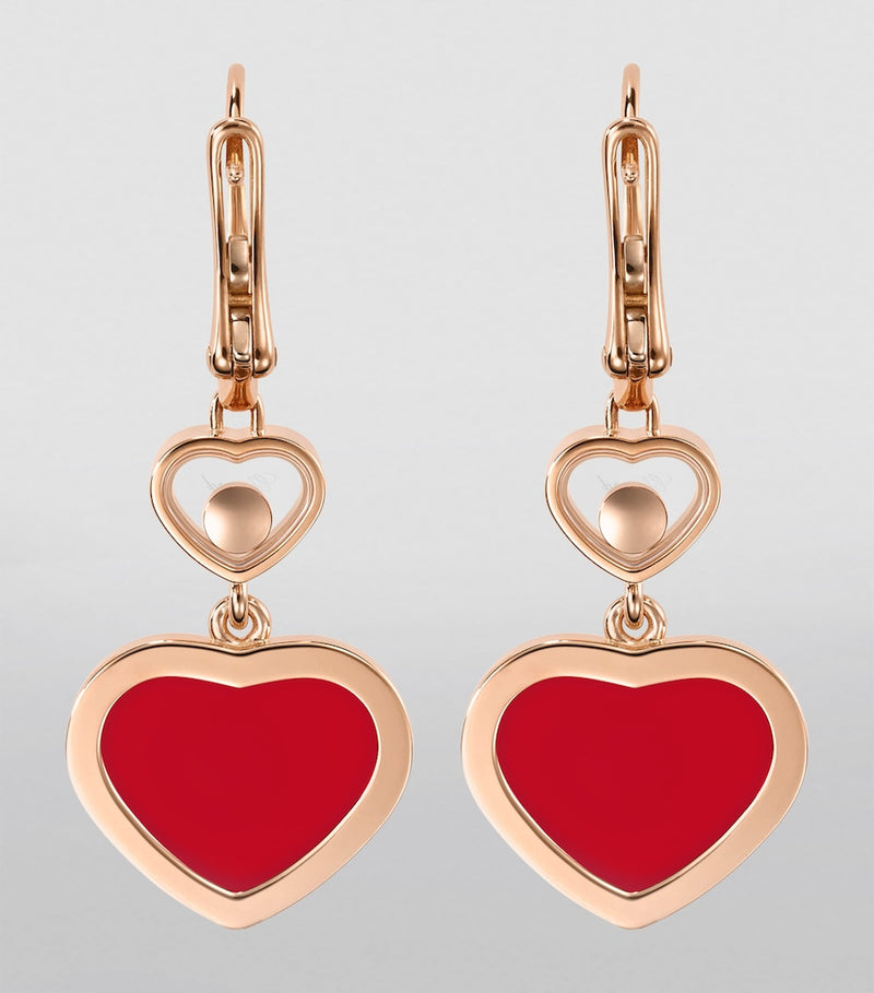 Chopard Happy Hearts earrings rose gold carnelian moving diamond, UK version