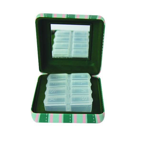 Danielle Creations stripe travel pill box, imported from the UK