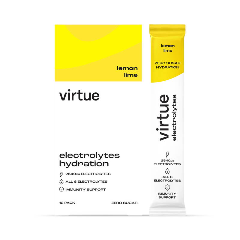 Virtue Lemon Lime Electrolytes sachets, imported from the UK