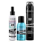 Redken One United haircare pack with spray wax and hairspray, imported from the UK