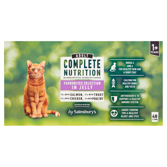 Sainsbury's Complete Nutrition 1+ Adult Cat Food Meat & Fish Selection in Jelly 48x100g