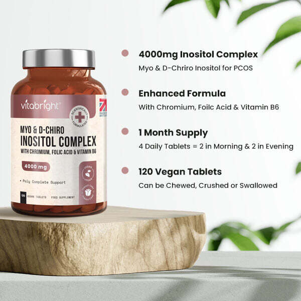 VitaBright PCOS supplement Myo Inositol & D Chiro Inositol 120 tablets (British brand)