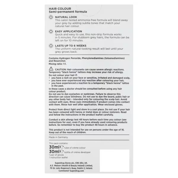 Superdrug Hair Dye Kit Black 2.0 (British brand)