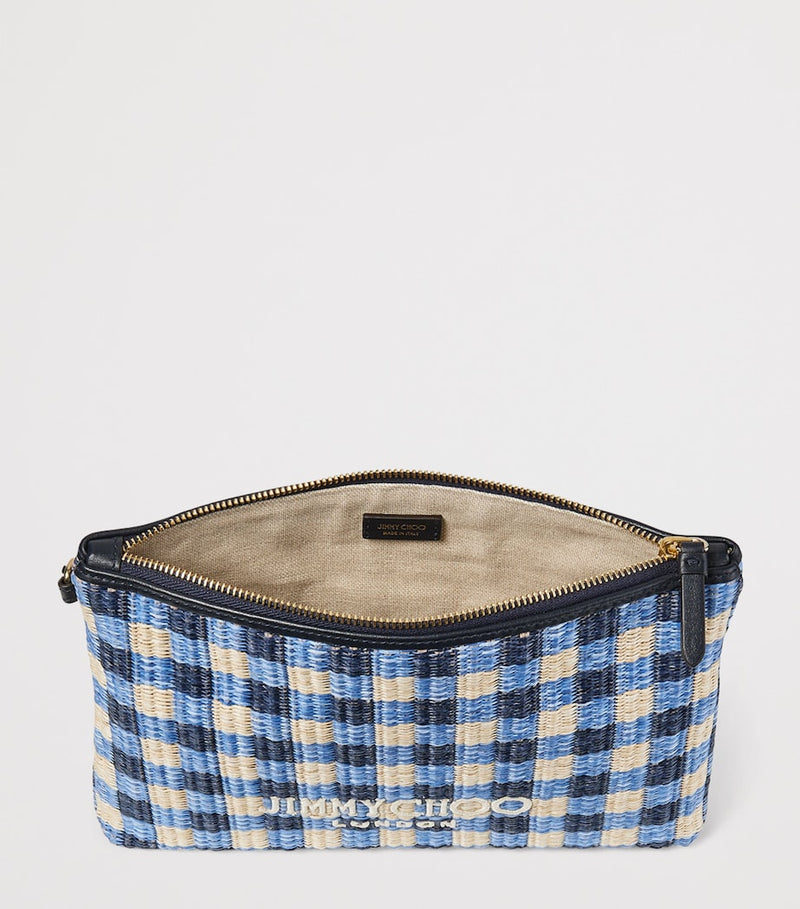 Jimmy Choo raffia logo pouch, imported from the UK