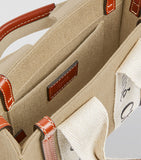 Chloé Mini Woody Tote Bag cotton canvas leather trims, imported from the UK