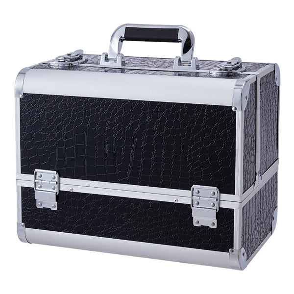 Livingandhome Professional Makeup Box 6 Trays Black Crocodile Print, UK version