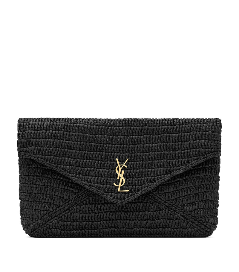 Saint Laurent Cassandre raffia envelope pouch, imported from the UK