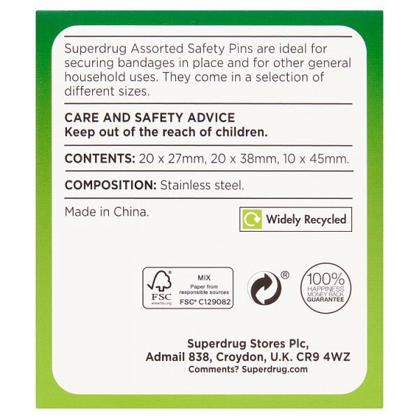 Superdrug Safety Pins Assorted 50 GOODS Superdrug