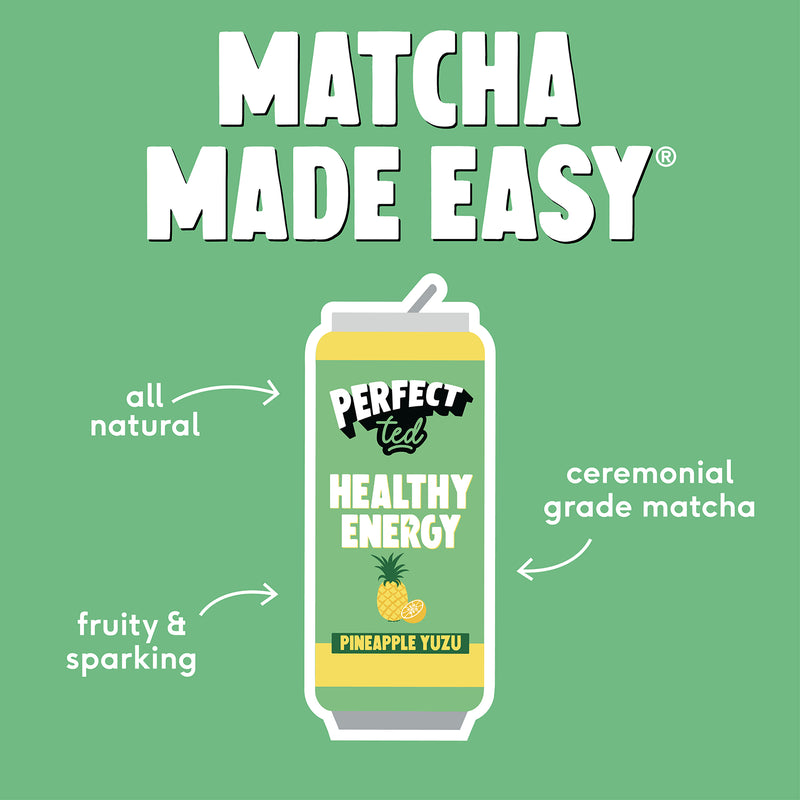 PerfectTed matcha energy drink Pineapple Yuzu 250ml, imported from the UK