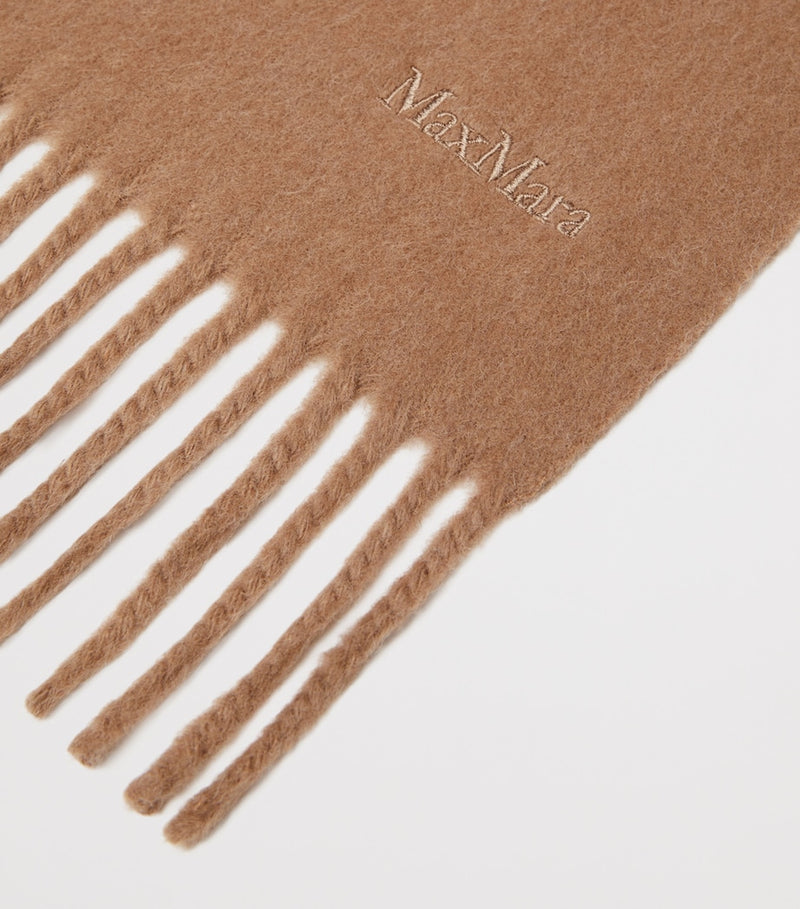 Max Mara wool fringed logo scarf, UK version