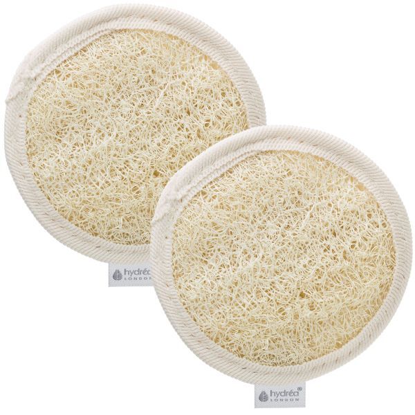 Hydrea London Egyptian Loofah Facial Pads 2-Pack, imported from the UK