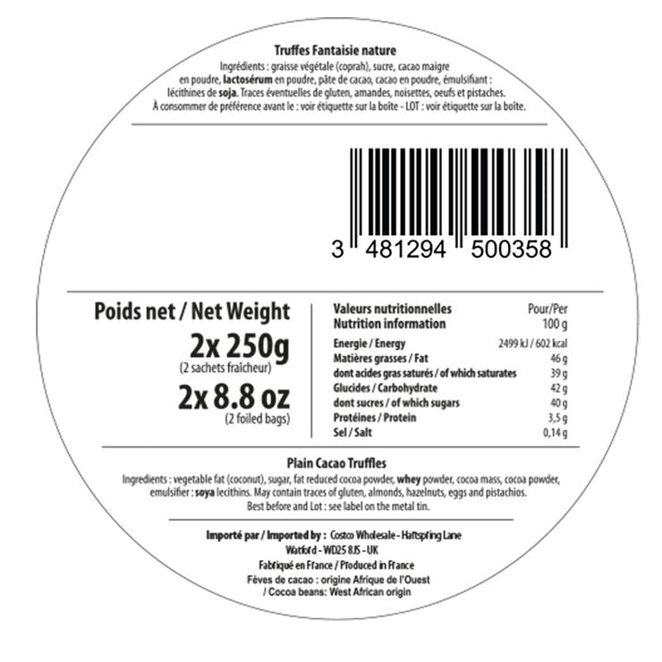 Mathez cocoa dusted truffles 2 x 500g tins, imported from the UK