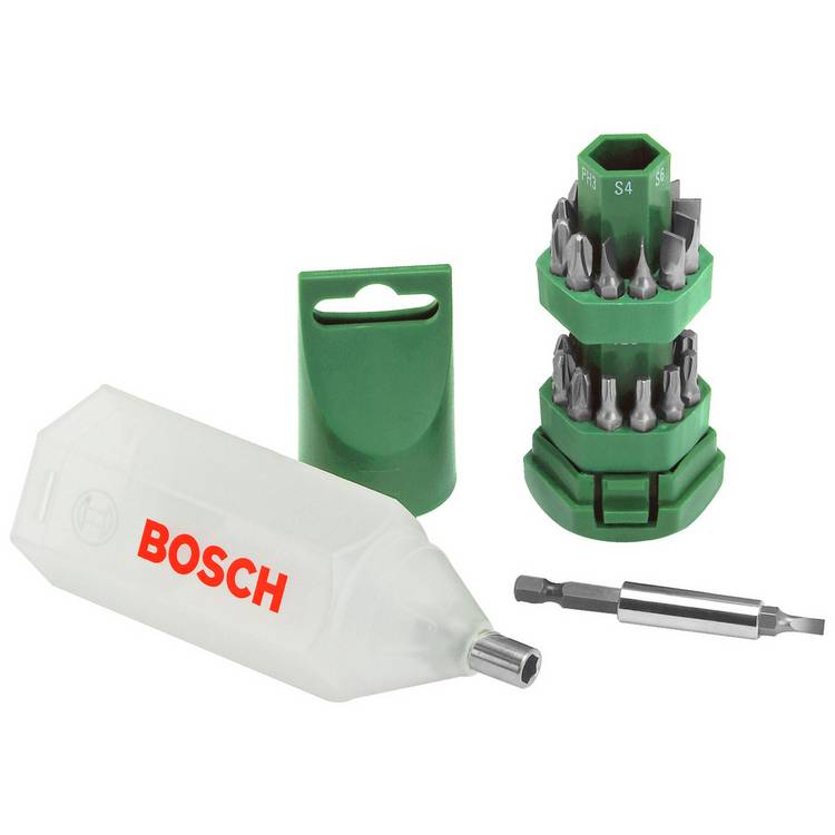 Bosch 25 piece screwdriver bit set with magnetic bit holder (British brand)