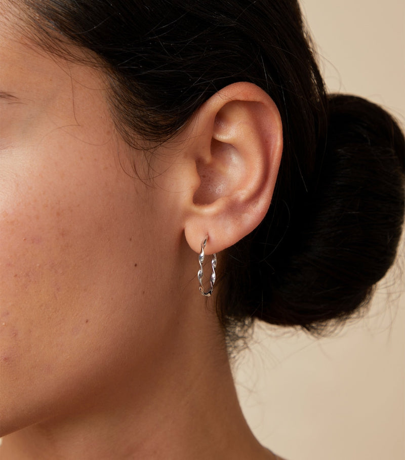 Astrid & Miyu white gold twist hoop earrings, UK version