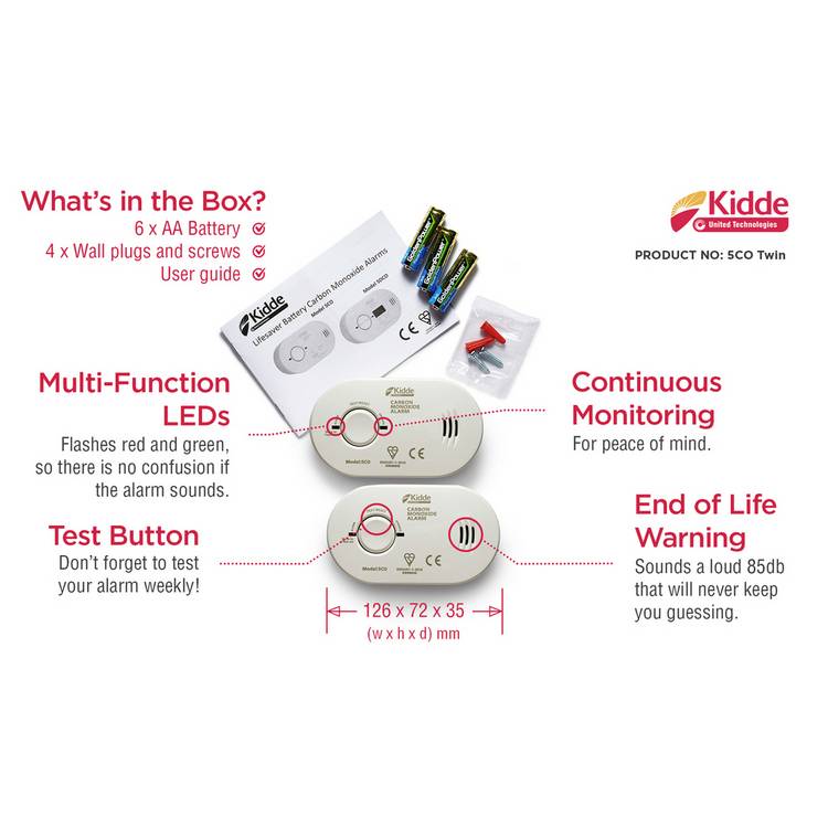 Lifesaver carbon monoxide alarm twin pack - British product