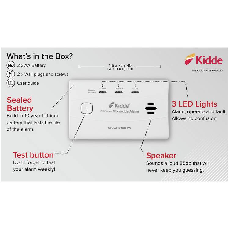 Kidde Carbon Monoxide Alarm 10 Year Sealed Battery (British brand)