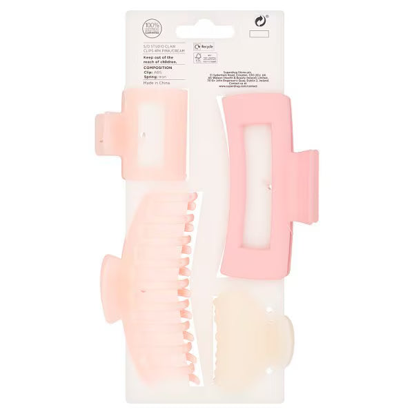Studio London claw clips pink & cream 4 pack (British brand)