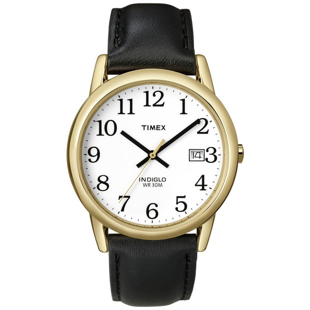Timex Easy Reader men's watch black leather strap (British brand)
