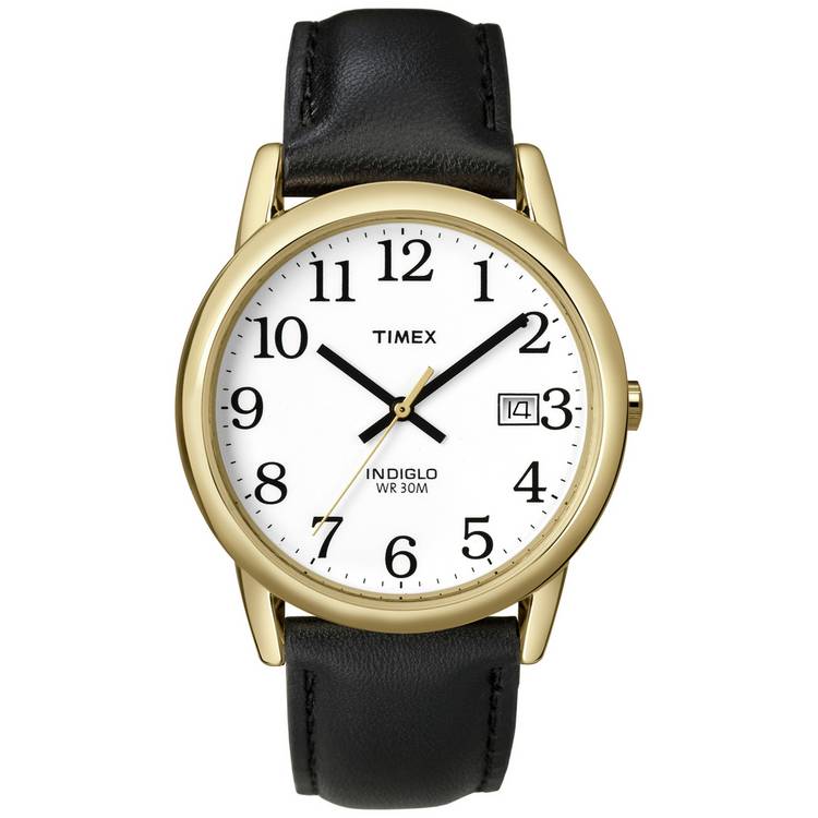 Timex Easy Reader men's watch black leather strap (British brand)