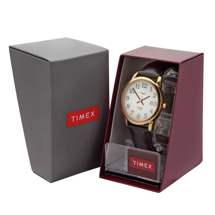 Timex Easy Reader men's watch black leather strap (British brand)