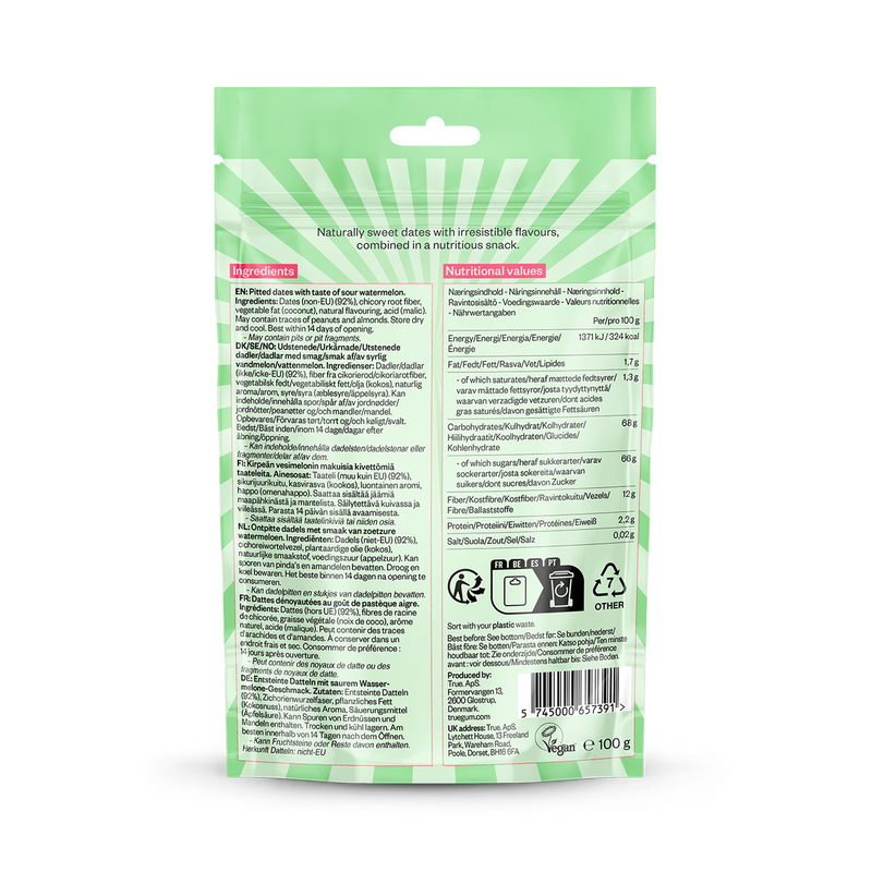 True Dates sour watermelon snack 100g - British product