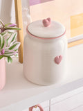Pink heart ceramic biscuit jar, imported from the UK