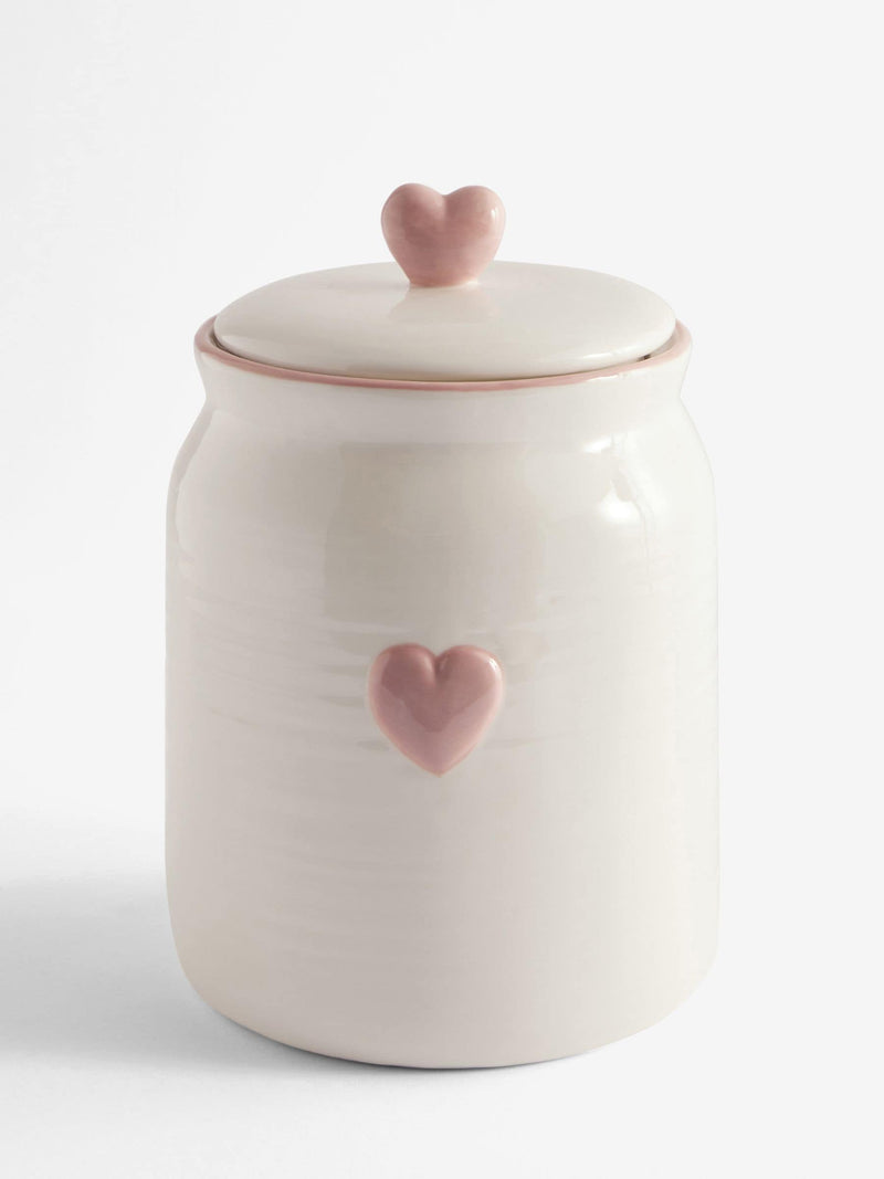 Pink heart ceramic biscuit jar, imported from the UK