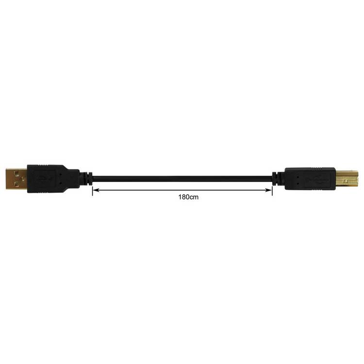 USB 2.0 cable 1.8m A-Male to B-Male black, imported from the UK