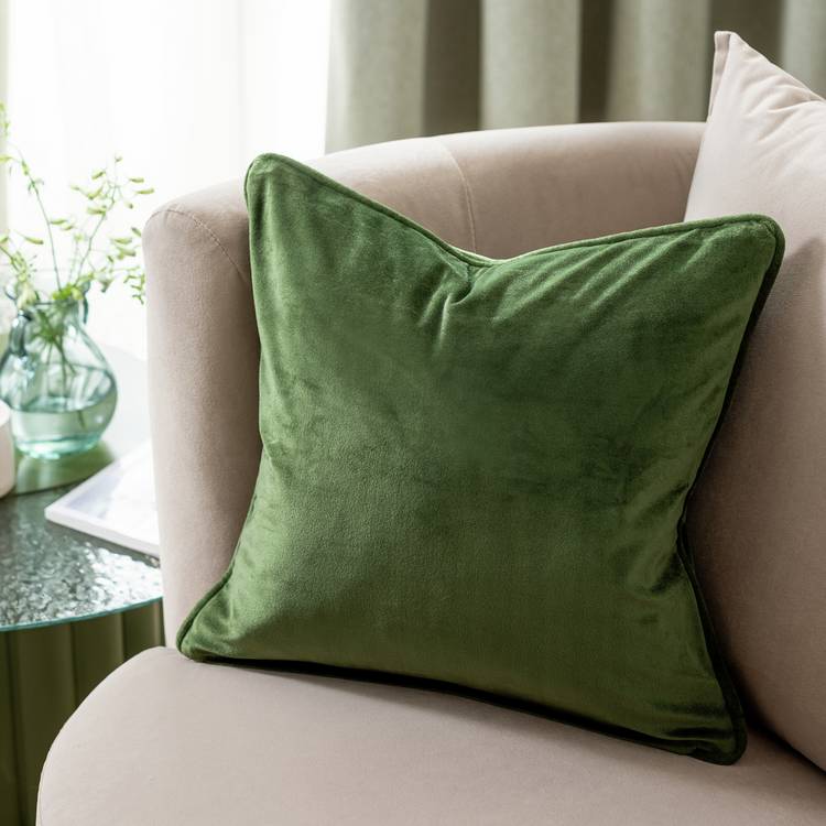 Habitat 2 pack velvet cushion cover moss green 43x43cm, imported from the UK