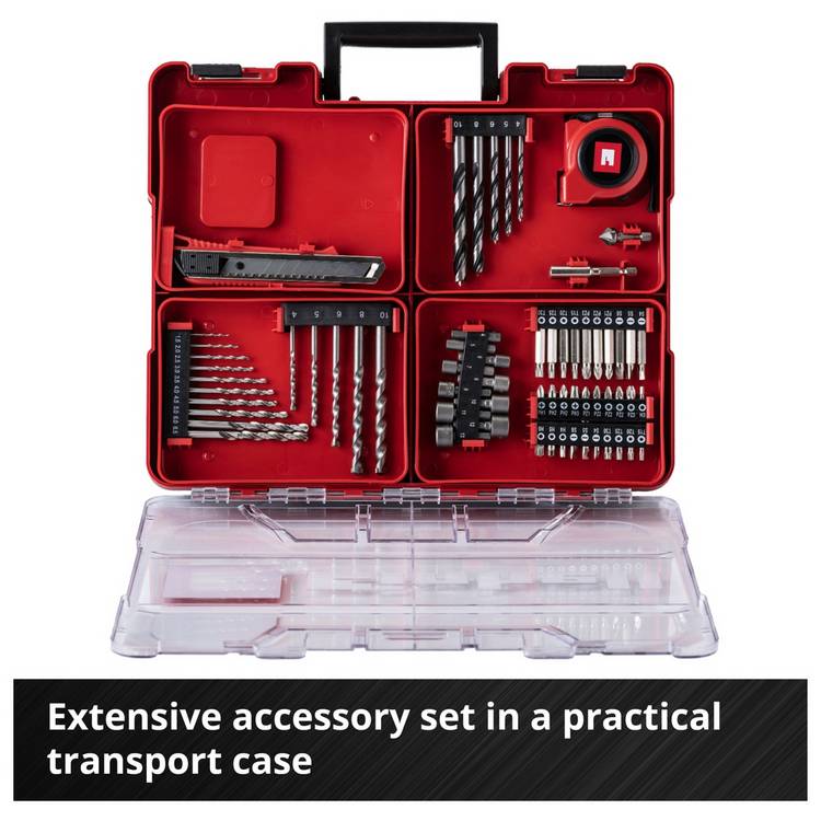 Einhell Power X-Change cordless combi drill set with 64 pieces, imported from the UK