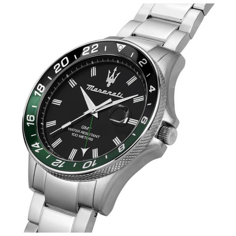 Maserati Sfidia black dial stainless steel watch 44mm (British brand)