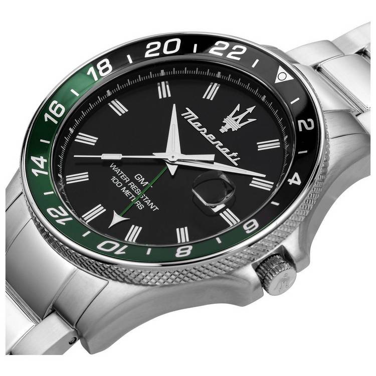 Maserati Sfidia black dial stainless steel watch 44mm (British brand)